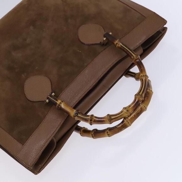 GUCCI Bamboo Hand Bag Suede Brown Gold - Picture 6 of 12